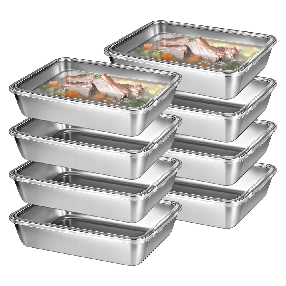 

8 шт. пищевые контейнеры из нержавеющей стали с пластиковыми крышками, хранилище для ужина, овощей, мяса, пельменей и хлеба
