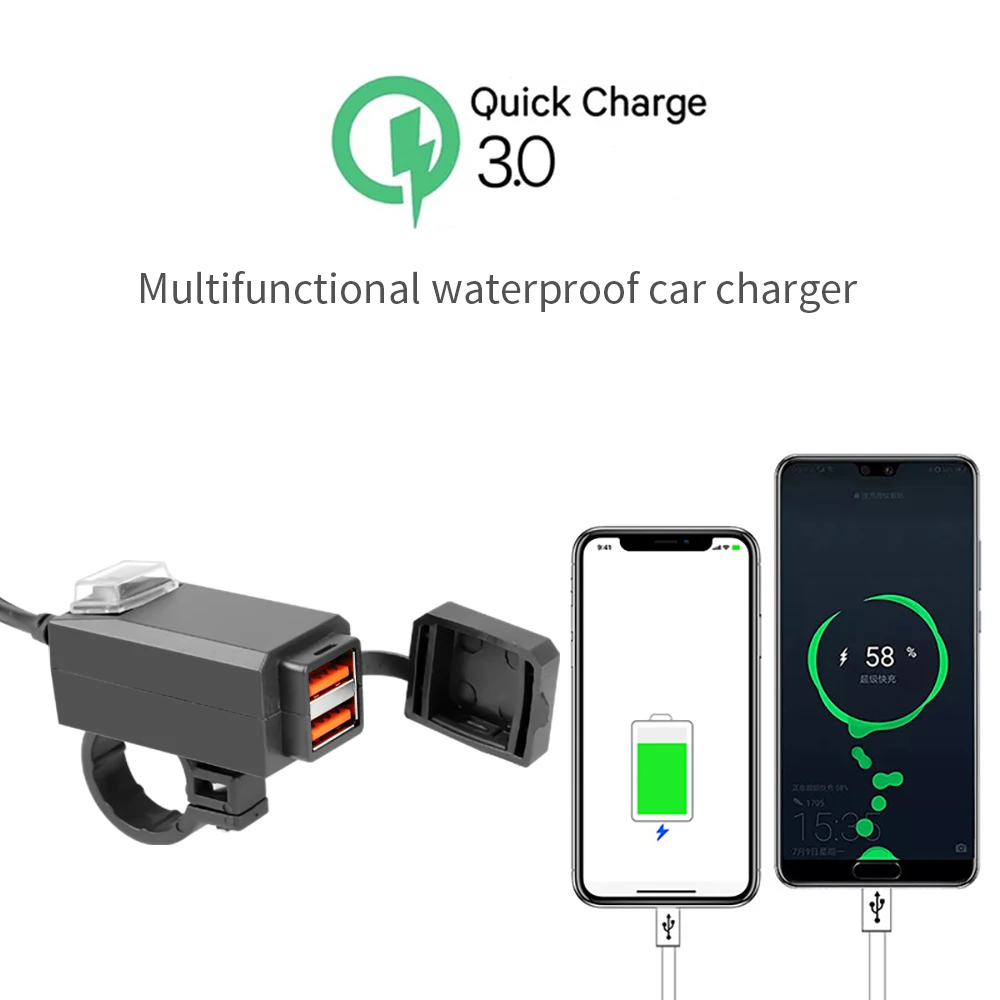 Waterproof QC3.0 Motorcycle Charger Moto Handlebar 3.4A Dual USB Charger Socket Power Dustproof Charger Adapter Moto Accessories