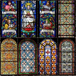 Stained Glass Window Stickers, Privacy Film, Church Style, Static Cling, Decorative Frosted Window Films, Customized Size