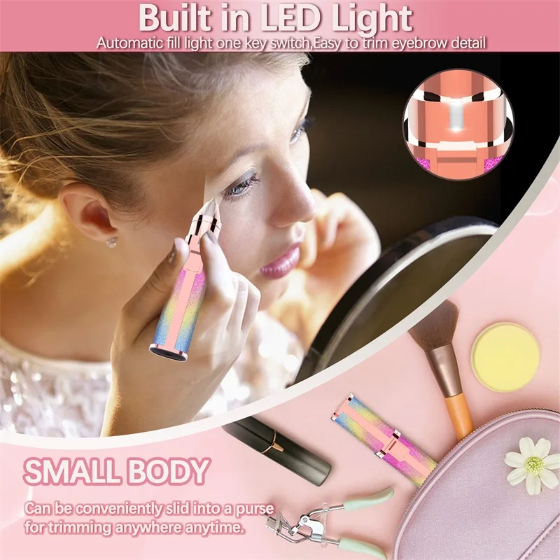 2 In1 Electric Eyebrow Trimmer Painless Eye Brow Mini Shaver Razors Portable Facial Hair Remover Women Built-in LED Light