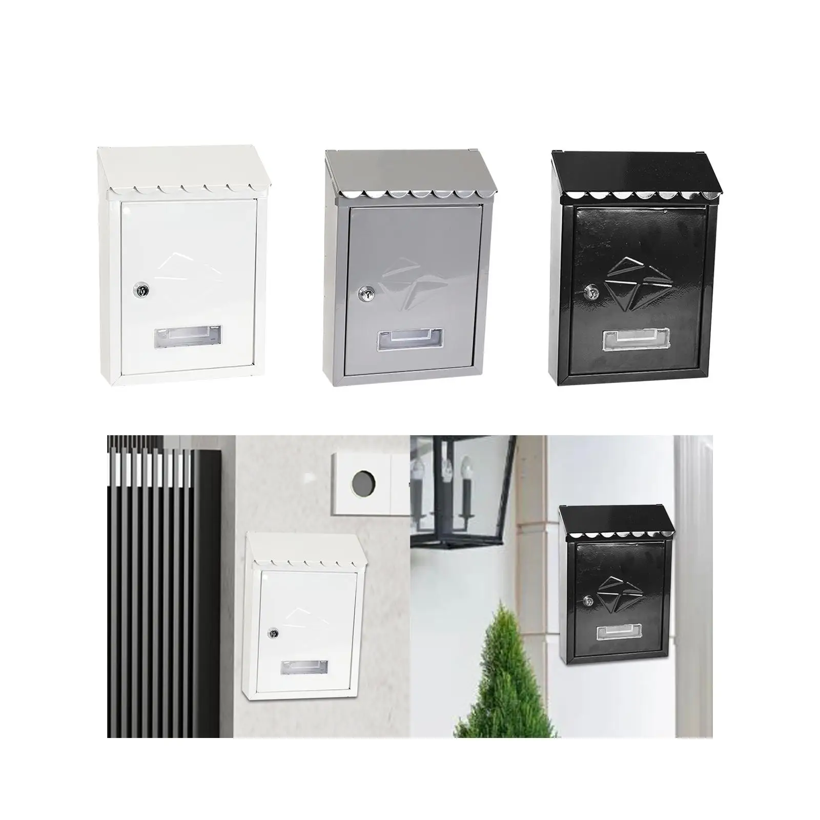 Wall Mounted Mailbox Post Box Weatherproof Wall Mount Locking Mailbox for Envelope Front Door Outside House Business Decoration