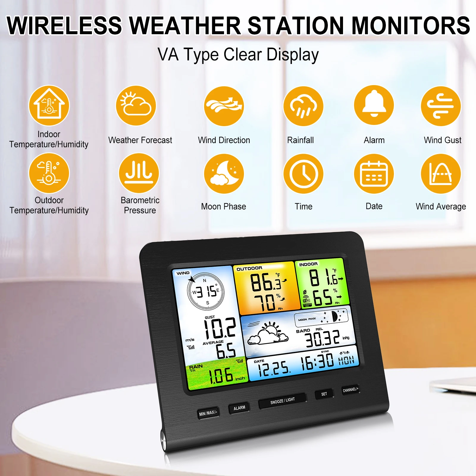 2025 Wireless Solar Weather Station with Digital Thermometer Thermo-hygrometer LCD Display Wi-Fi Temperature Humidity Wind Speed