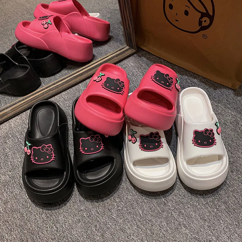 Letnie damskie kapcie damskie na platformie Eva Hello Kitty rosną o 5cm w trendach podróżują na zewnątrz casualowe sandały kapcie domowe