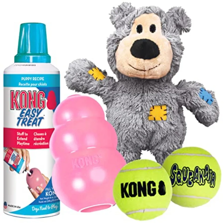 

Набор игрушек для щенков Puppy Starter - Интерактивный игровой набор с пищащими мячами SqueakAir, игрушками Easy Treat Wild Knots Bear и игрушкой-медведем - Для крупных щенков