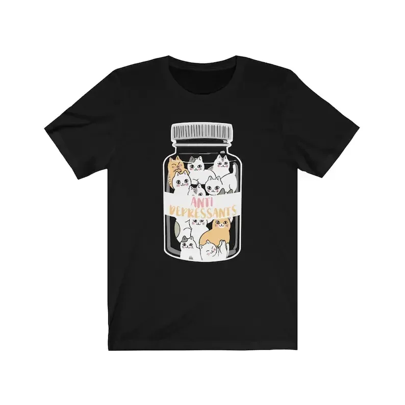 Antidepressant Kawaii Cat Funny Cute Kitten Stress Medicine Unisex Aesthetic Shirt oversized t shirt