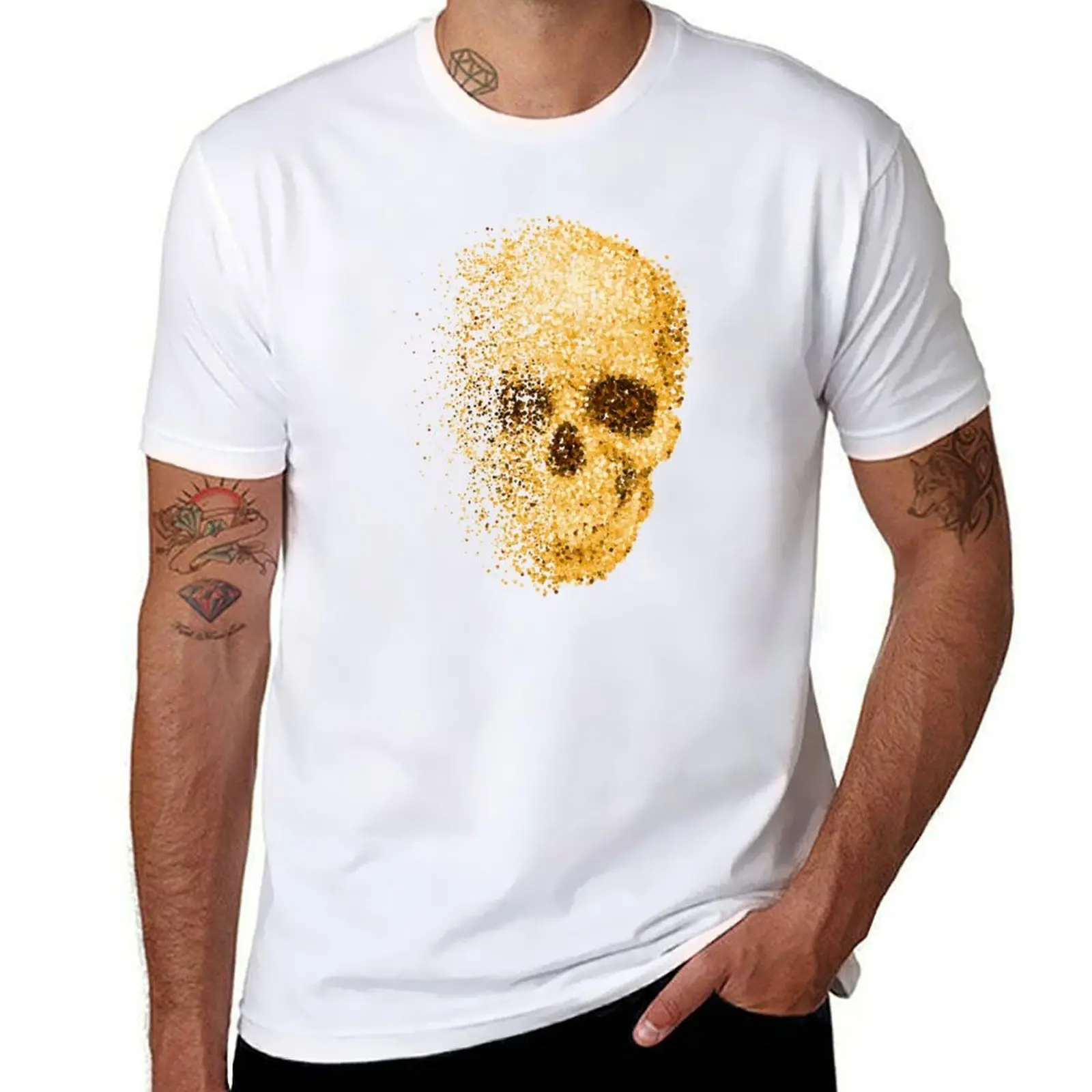 

Gold Glitter Skull T-Shirt cotton t shirt pack man graphic t shirt T-Shirt