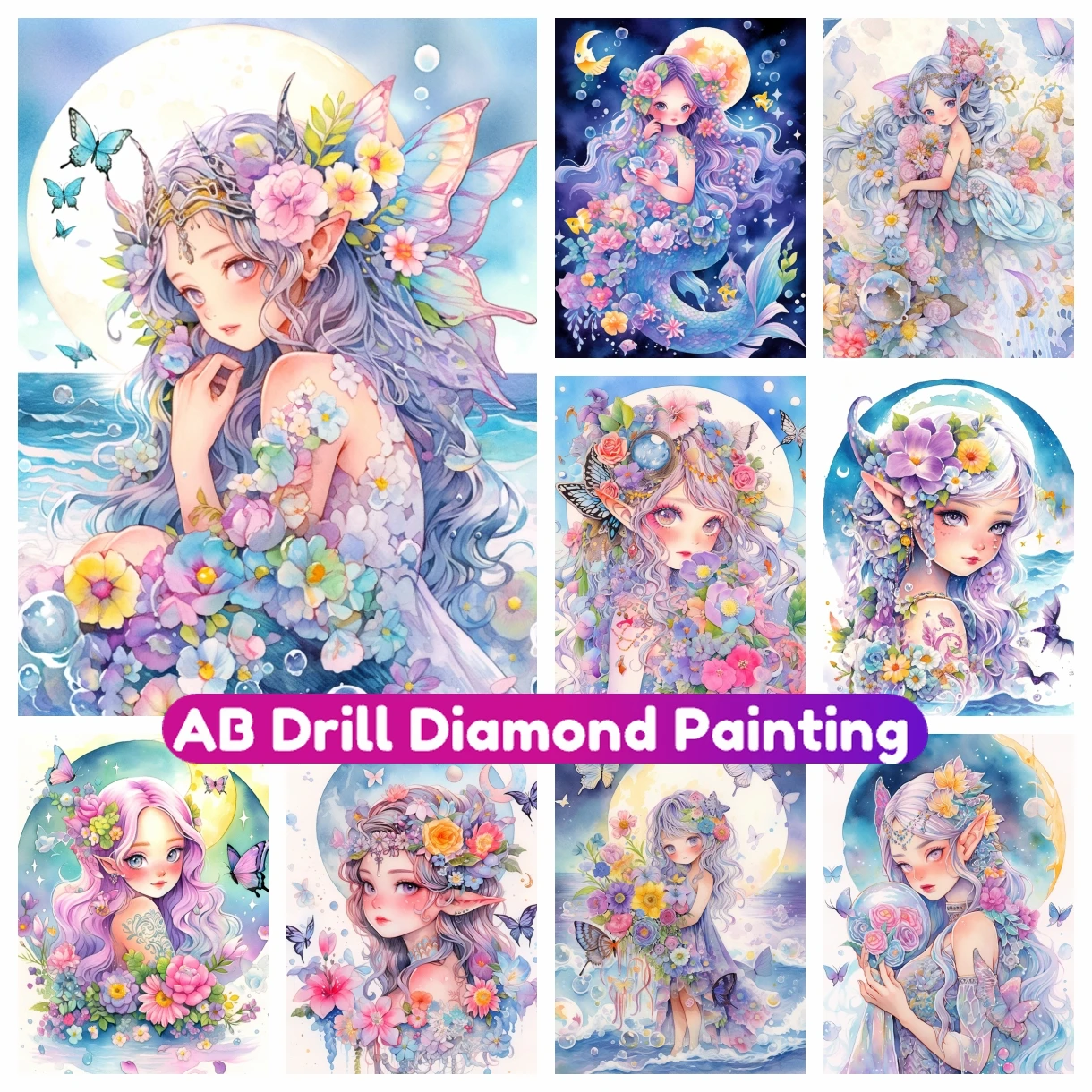 Diamond Painting Mosaic Embroidery Fantasy Sea Fairy Cartoon 5D DIY Full AB Drills Rhinestone Cross Stitch Kit Home Decor Gift