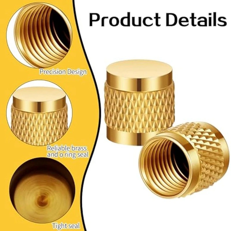 60Pcs 1/4 Flare Cap Round Brass Fittings Caps W/O Ring Cap HVAC Valve Caps For Home Industrial Manufacturing Component