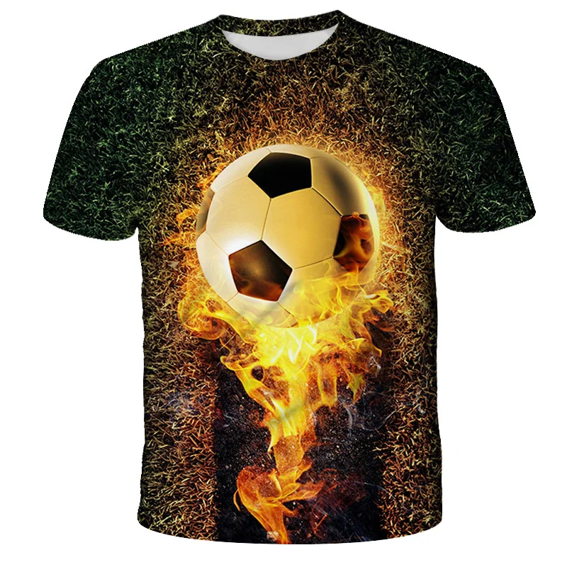 2023 Summer New Boys Girls Fashion 3D T-Shirt Football Fire Handsome Printed Tshirt Boy Girl 4-14Y Teen Kids Soccer Children Top