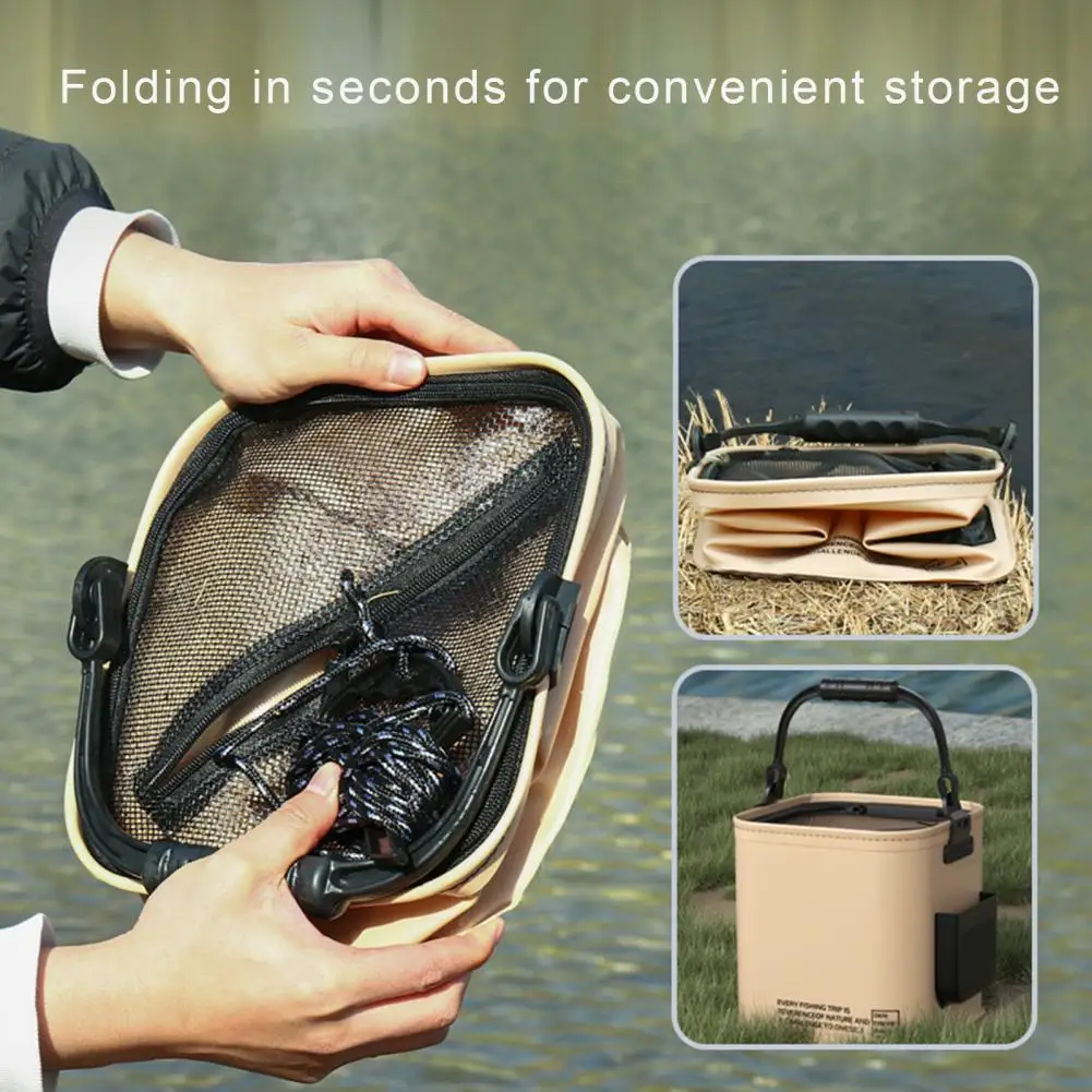 8L Foldable Bucket Collapsible Bucket with Zipper Lid Live Bait Bucket Square Fish Container Camping Food Storage Bag