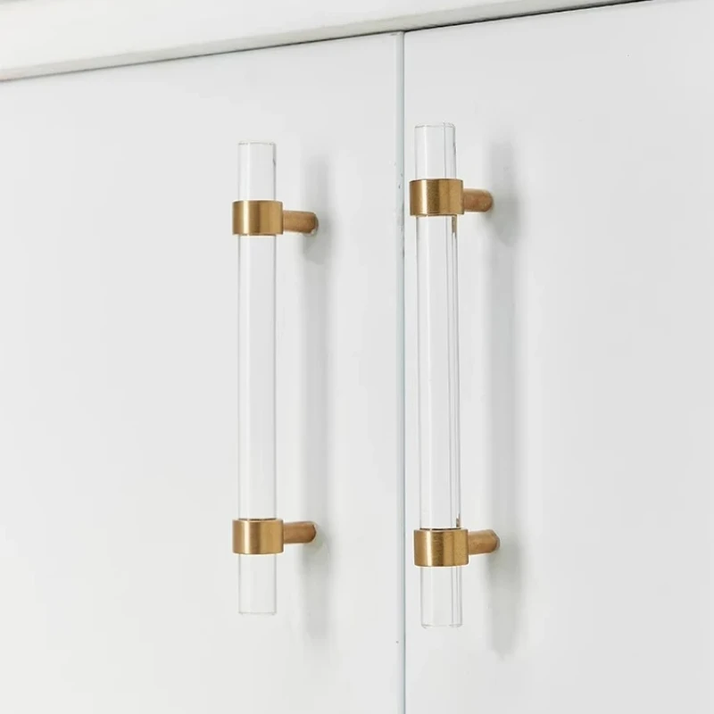 Brass Transparent Furniture Handles Modern Minimalist Acrylic Silver Gold Wardrobe Cupboards Dresser Drawer Kitchen Knobs