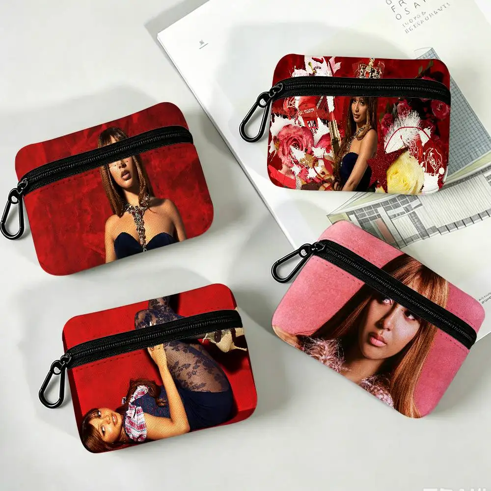 Singer Pink P-Pantheress Lightweight Oxford Fabric Coin Purse With Black Carabiner Hook Card Holder Earphone Storage Pouch