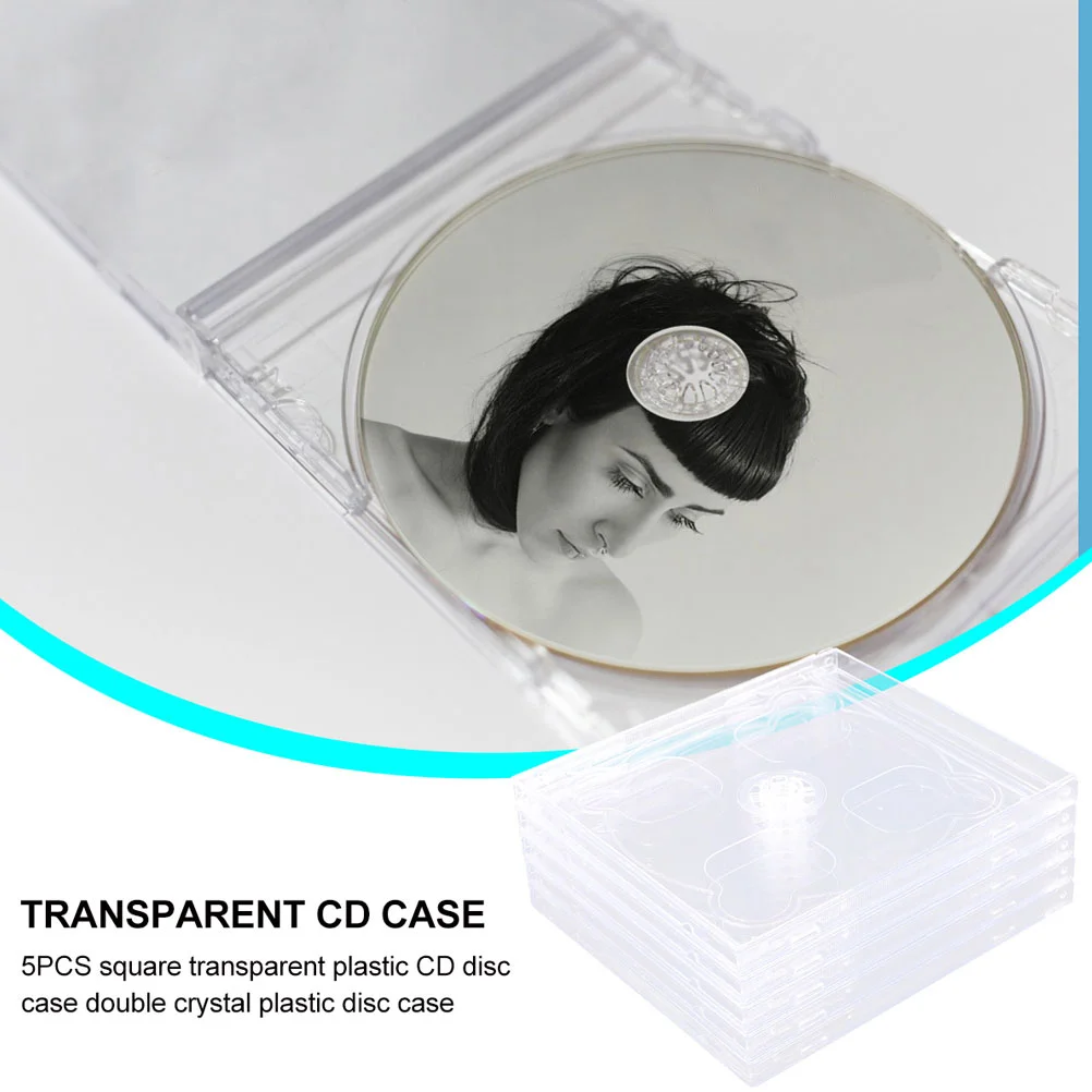 5pcs Dual CD Jewel Case with Assembled Clear Tray Standard Empty Clear Replacement DVD Case Portable CD Package Case (Transparen