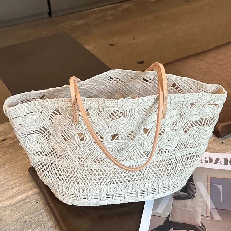 

Пляжные сумки-тоут ручной работы для женщин, дизайнерская люксовая сумка-клатч 2026 года, новинка из полиэстера, полая, вместительная, на плечо/подмышку