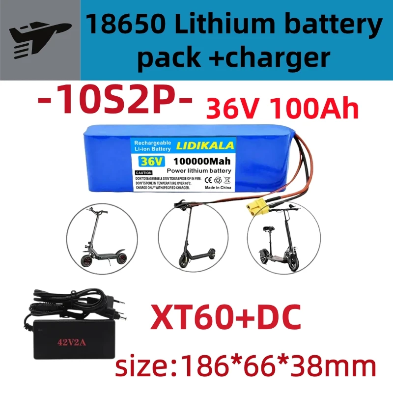 2026 Neuer 100000mAh 18650 Wiederaufladbarer Lithium-Ionen-Akku 36V 10S2P + 42V Ladegerät, geeignet für Elektrofahrräder und Motorräder
