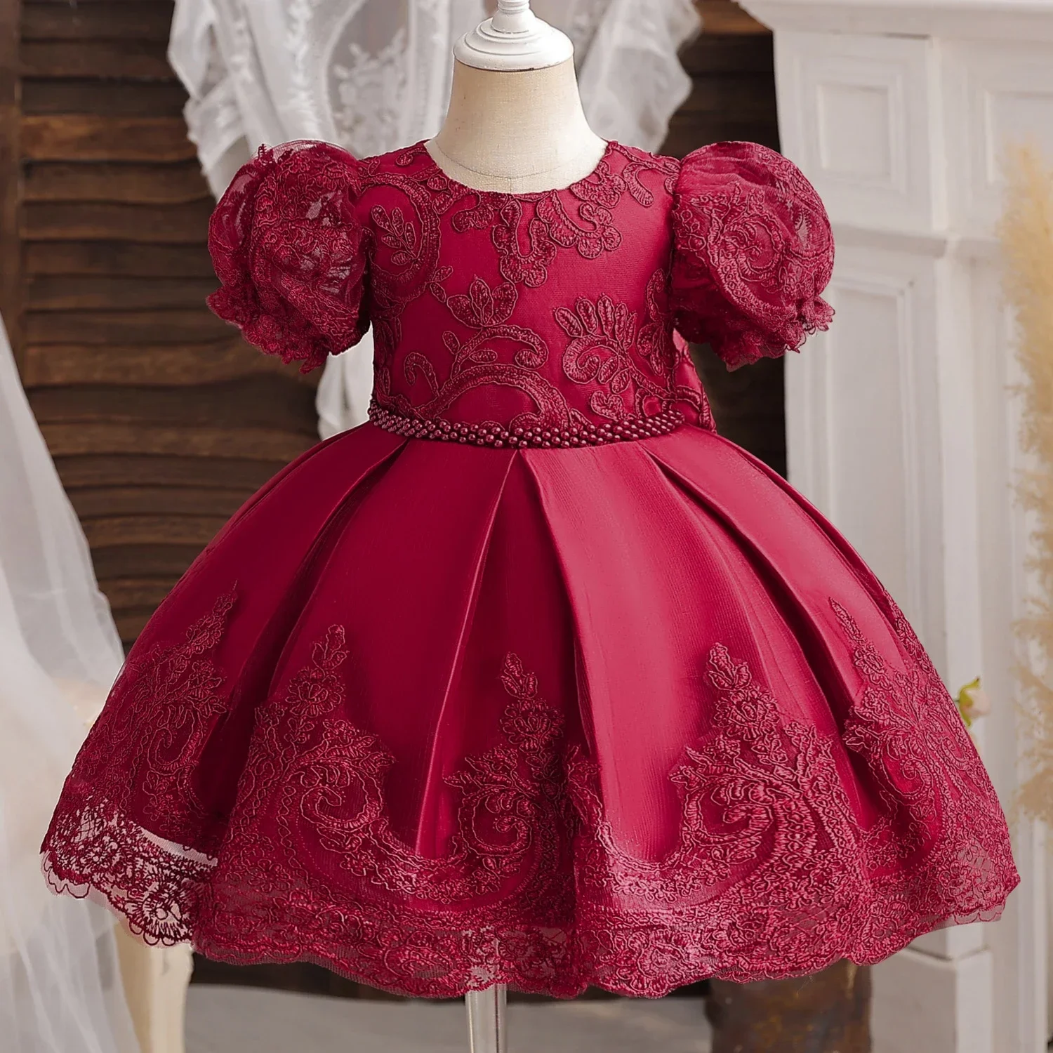 Baby Girls Dresses For 1st Birthday Party Backless Embroidery Elegant Big Bow Wedding Tutu Gown Girls Formal Gala Costumes 1-5Y