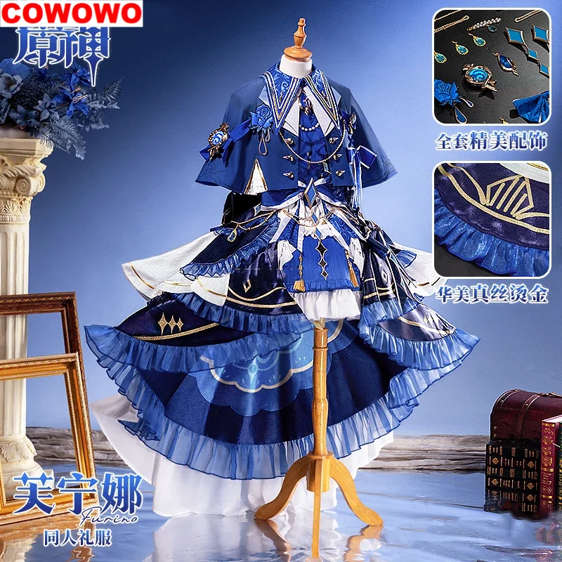 COWOWO Genshin Impact Furina Focalors Game Suit Gorgeous Dress Uniform Cosplay Costume Halloween Party Role Play Outfit Women