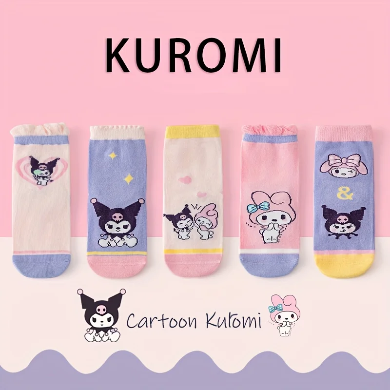 

Носки с персонажами Kuromi и My Melody - дышащие носки для девочек, милые носки средней длины с персонажами Sanrio для детей