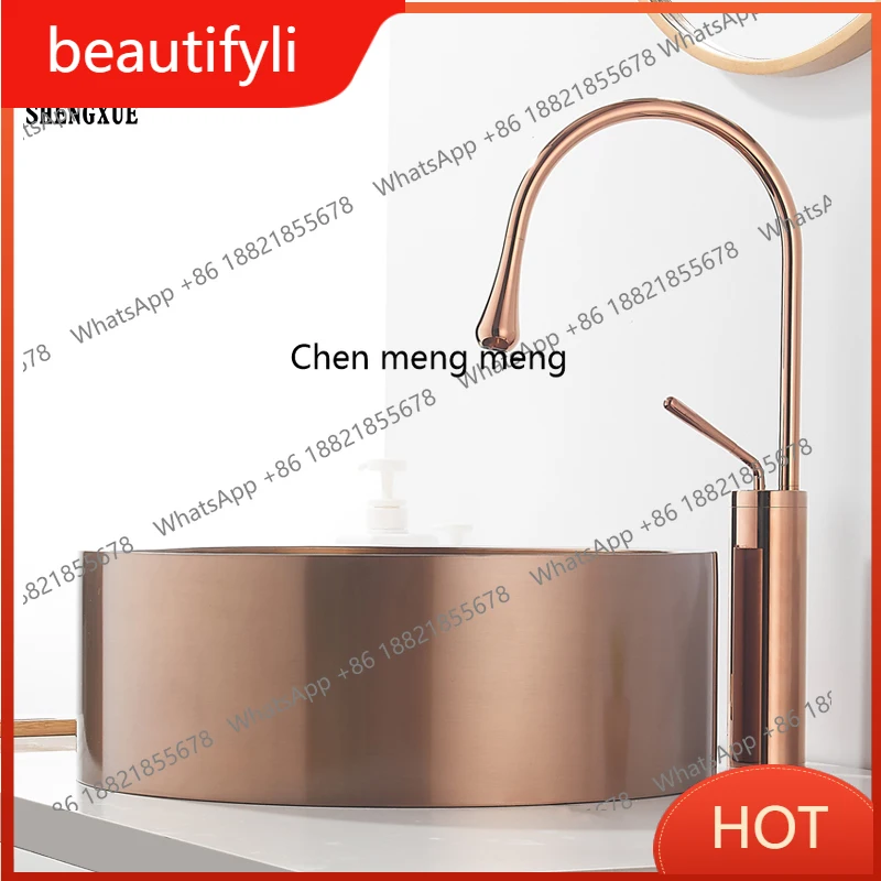 

A139 Rose Gold Round 304 Stainless Steel Counter Basin Light Luxury Washbasin Bar B & B Washbasin