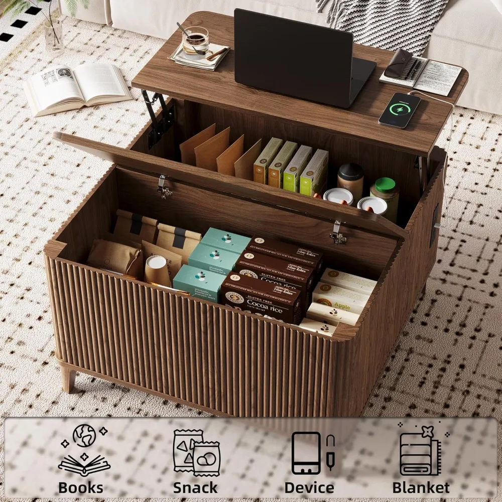 Meja Kopi Mid-Century Modern dengan Desain Fluted Lift-Top dan Penyimpanan untuk Ruang Tamu oleh Giratree