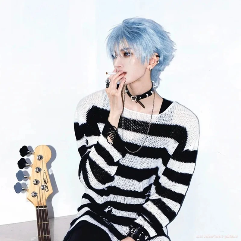 Peruka do cosplayu Anime NANA Okazaki Shinichi, damska/męska, niebieskie krótkie włosy, odporna na ciepło, syntetyczna peruka, rekwizyt na Halloween/karnawał