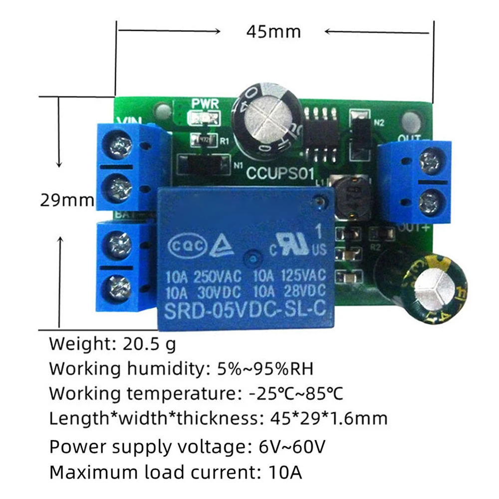 DC 6V-60V UPS Power-OFF Protection Module Automatic Switching Module Emergency Cut-off Board for Lead-acid lithium iron Battery