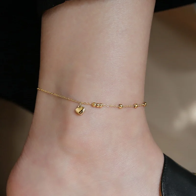 316L Stainless Steel Simplicity Mini Love Heart Shaped Bead Anklet Ladies Fashion Trend High Jewelry Beach Accessorie