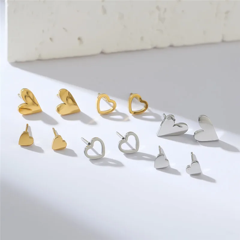 3Pair/set Romantic Stainless Steel Heart Earring Creative Geometric Ear Jewelry Couple Valentine's Day Earrings Gift Accessories