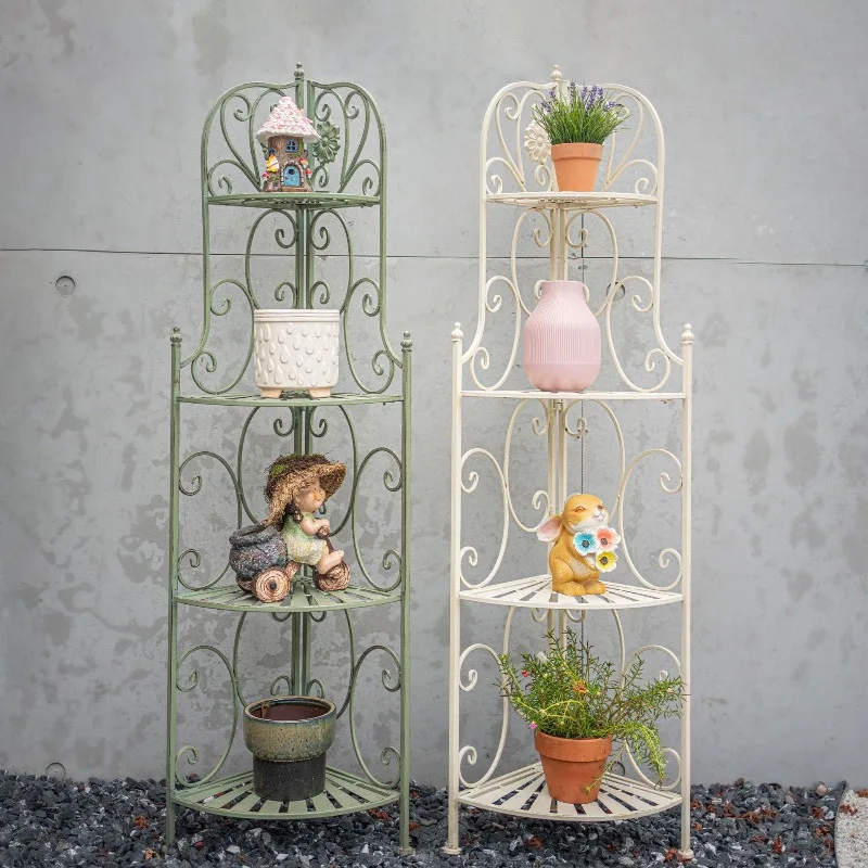 Outdoor garden courtyard corner potted plant stand floor-to-ceiling storage flower stand, wrought iron curved creative