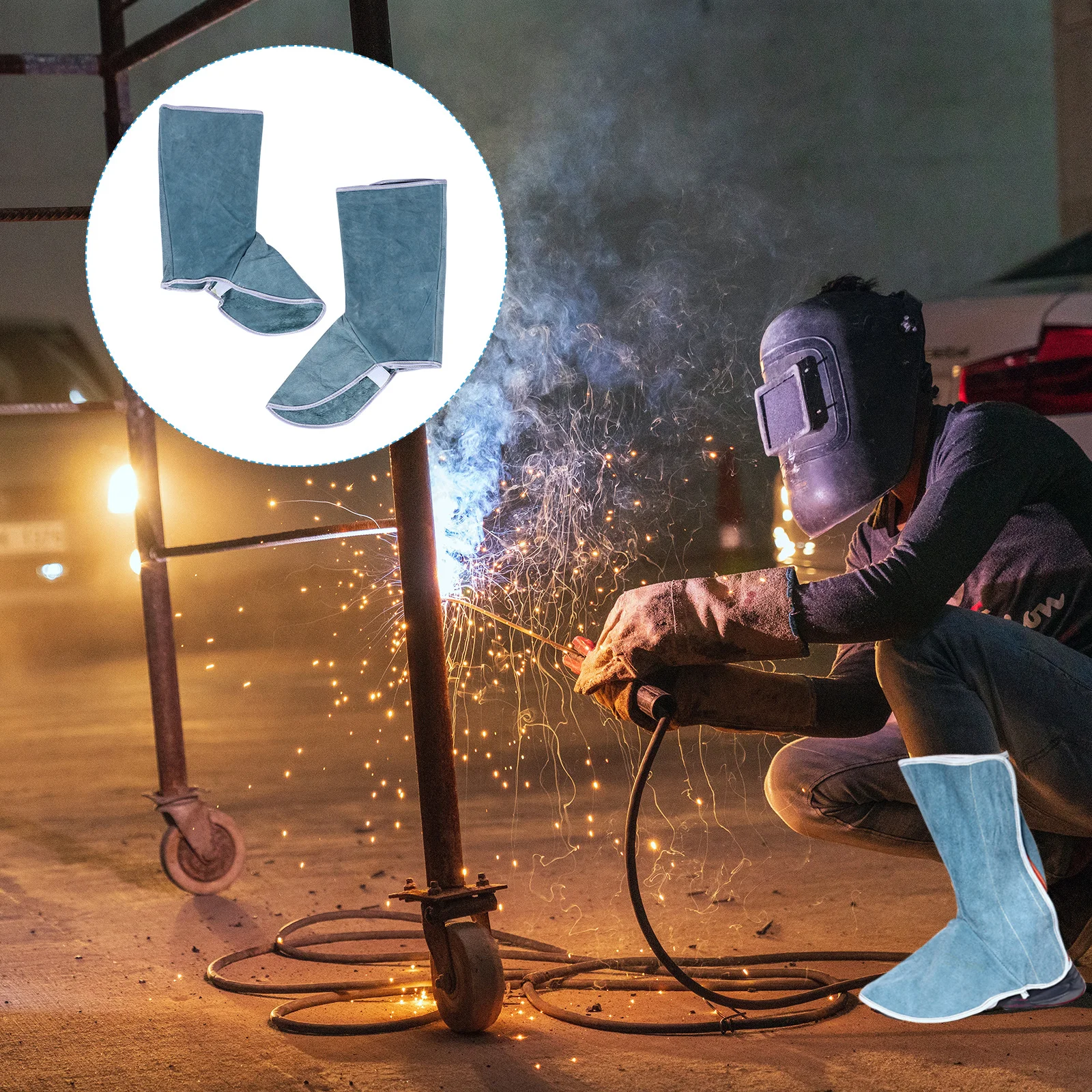 

1 Pair Electric Welding Foot Cover Flame Retardant Heat Insulating For Welding Work Lightweight Durable Protector Anti-Scald