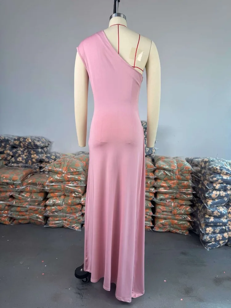 Abito lungo estivo elegante con dettagli a diamante monospalla per donna Abito estivo elegante di nuova moda irregolare con vita sottile