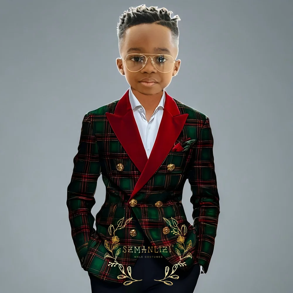 

Boys Classic Peak Lapel Suit 2 Piece Set Custom Double Breasted Children's Formal Suit Elegant Slim Fit Wedding Banquet Suit