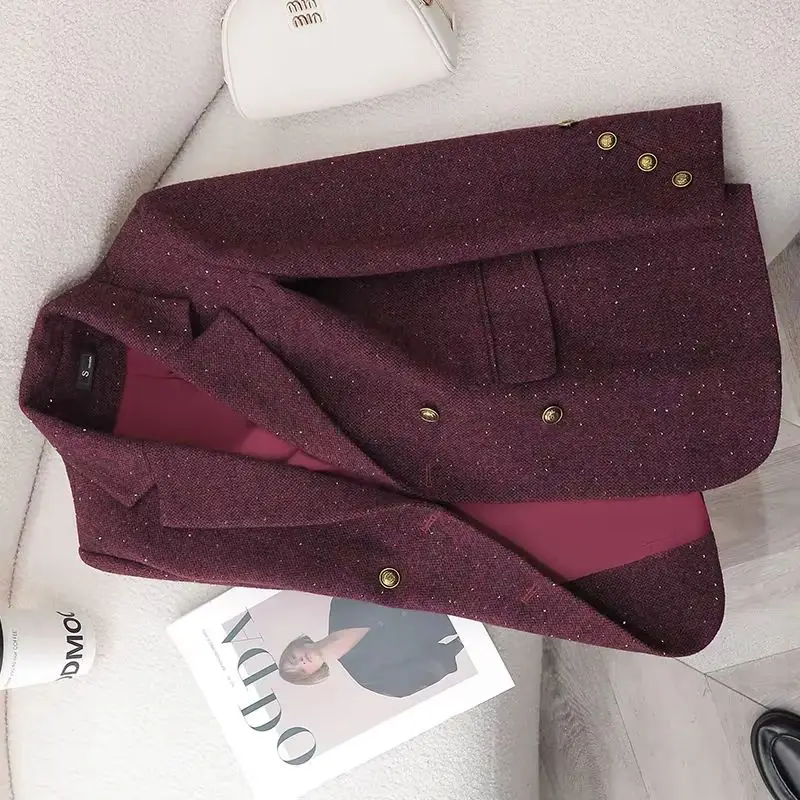 

Chic Casual Professional Blazer Women's Outwear Spring Autumn New Fashion Slimming Korean Double-breasted Office Suit Tops