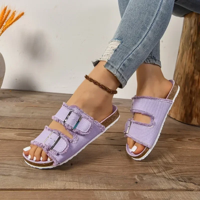 

Women's Shoes 2025 Hot Sale Belt Buckle Women's Slippers Fashion Open toe Casual Slippers Women Summer Plus Size Flat Slippers