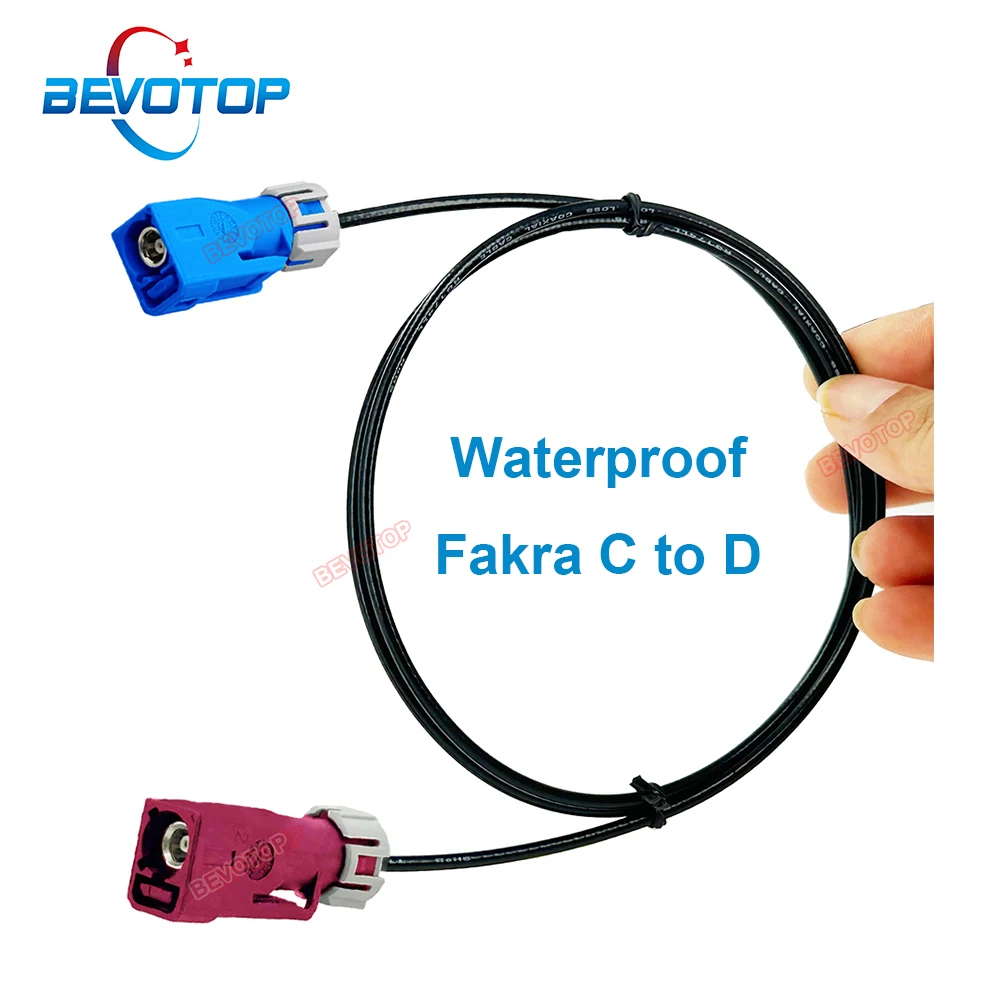 1 peça RG-174 chicote de fios Fakra à prova d'água, código C para código D, cabo conector macho/fêmea jumper de extensão Fakra BEVOTOP