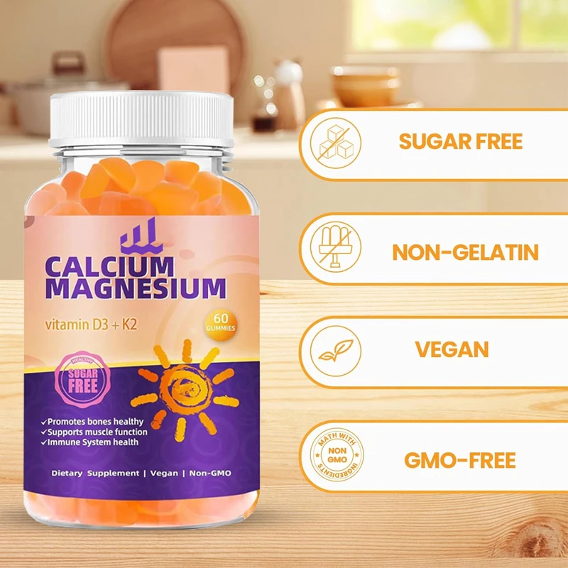 Calcium magnesium gummies 600 milligrams of calcium, 420 milligrams of magnesium complex,with vitamin D3+K2 certified sugar free