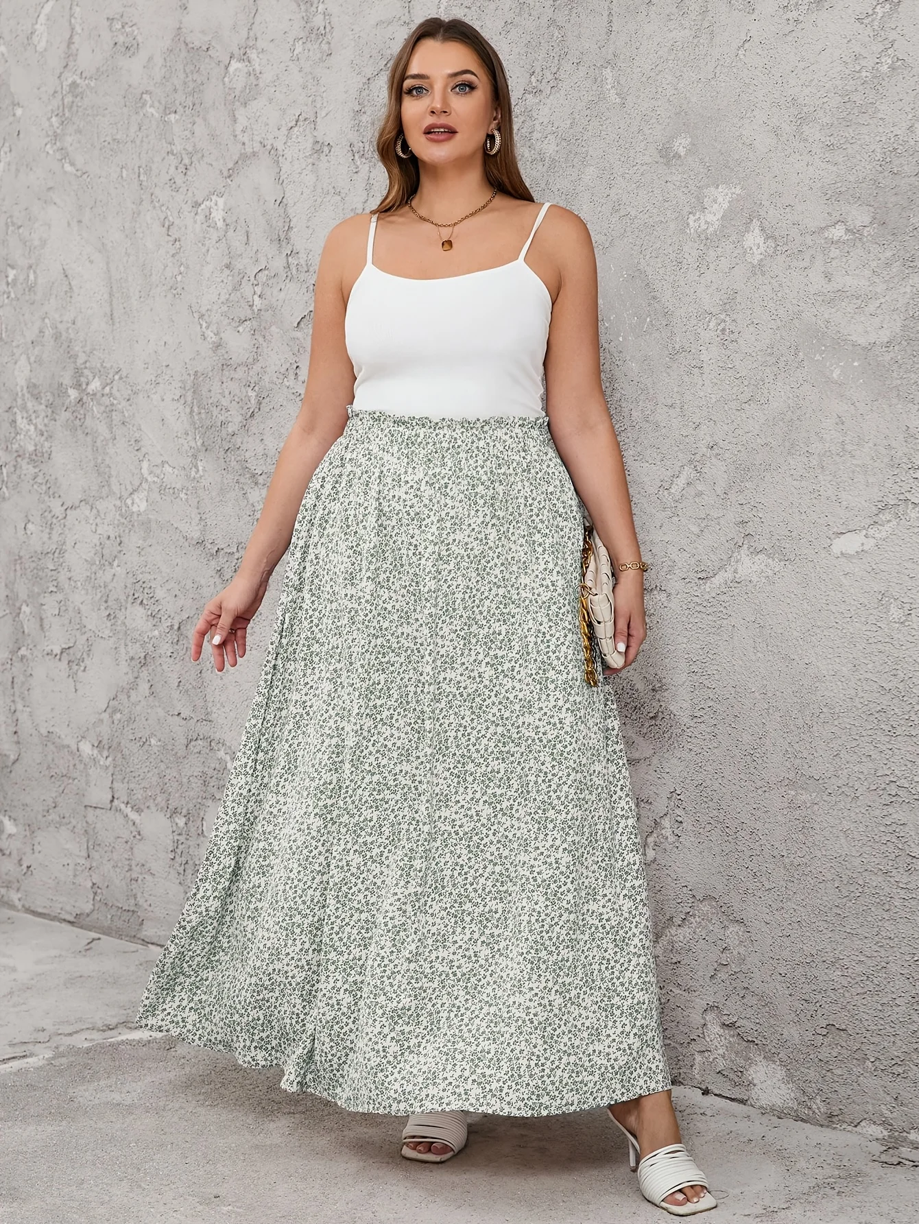 

Женская зеленая макси-юбка с цветочным принтом и высокой талией, плиссированная трапециевидная повседневная пляжная юбка для отдыха