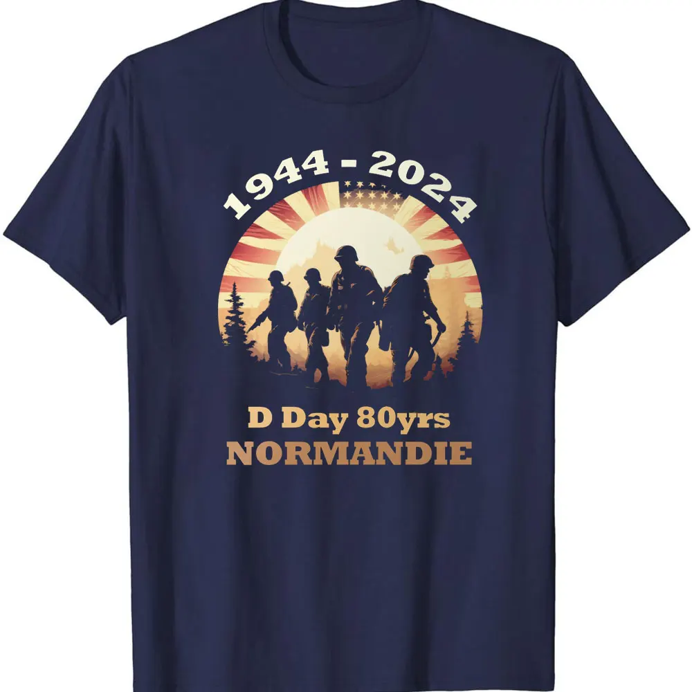 D-Day Shirt Omaha Beach Normandy Landings 80th Anniversary 1944-2024 Veteran Retro T-Shirt Gift Remembrance Day WW2 Cotton Tee