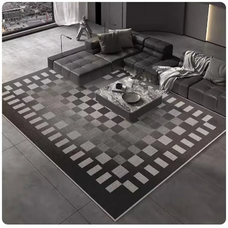 Cream-Style Carpet Creative Checkerboard, Rectangular Living Room, Sofa Decoration, Non-Slip Ground, Big Mat