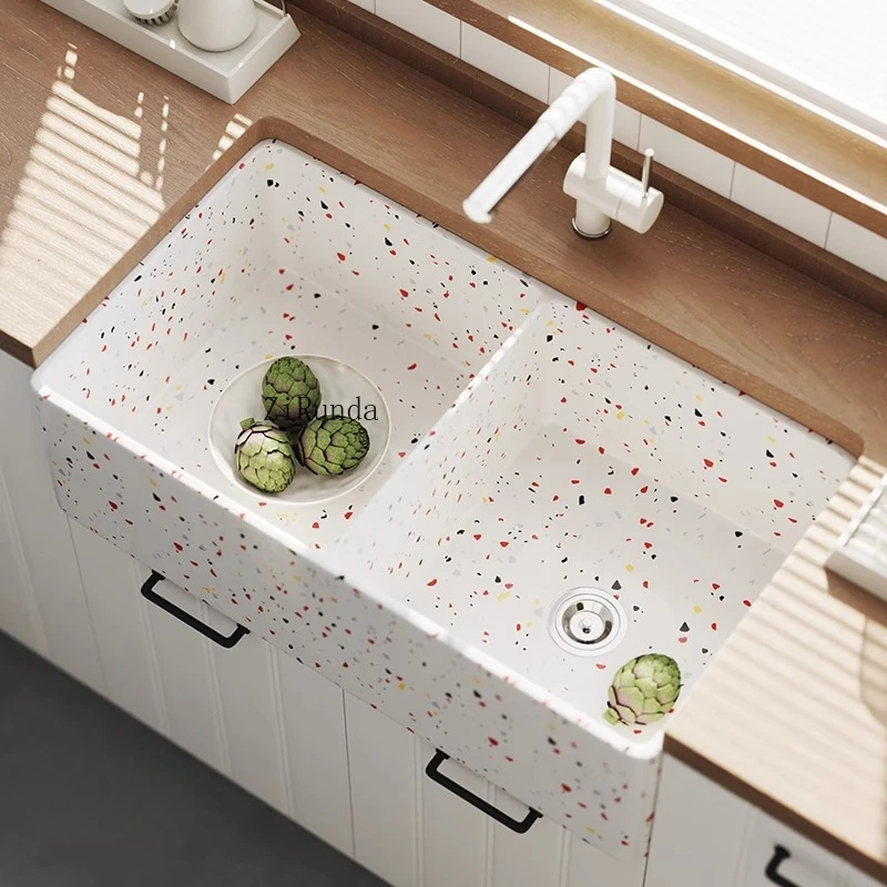 Ceramic open French kitchen sink, semi embedded American kitchen washbasin