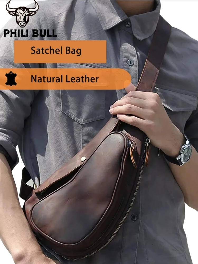 Men Cross Body Shoulder Sling Backpack Chest Bag Pouch Genuine Leather Casual Travel Retro Male Crossbody Messenger Side Bags