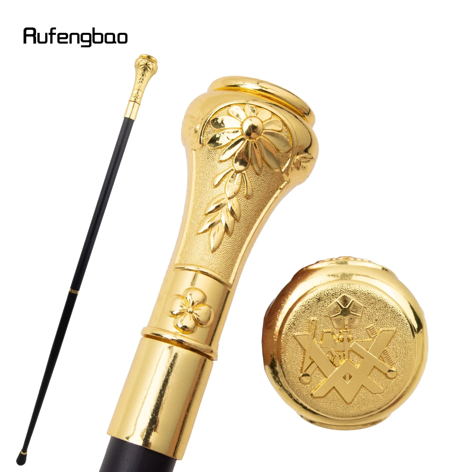 Golden Freemasonry Freemasons Flower VG Totem Walking Cane Fashion Walking Stick Gentleman Crosier Knob Walking Stick 93cm