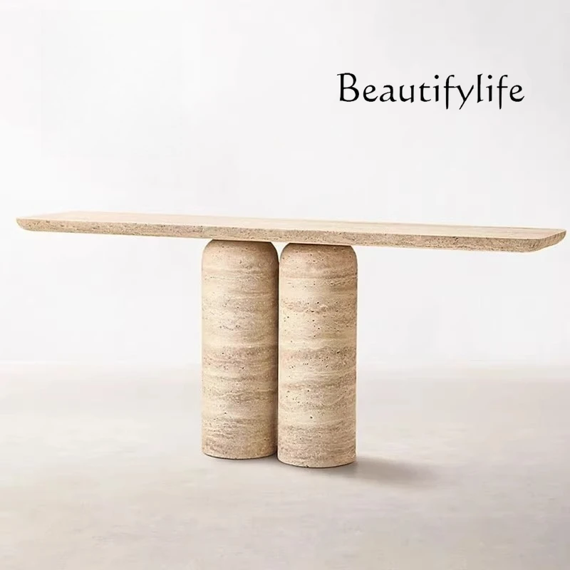 

Italian minimalist high-grade natural travertine entrance table against the wall entrance table corridor corridor entrance table