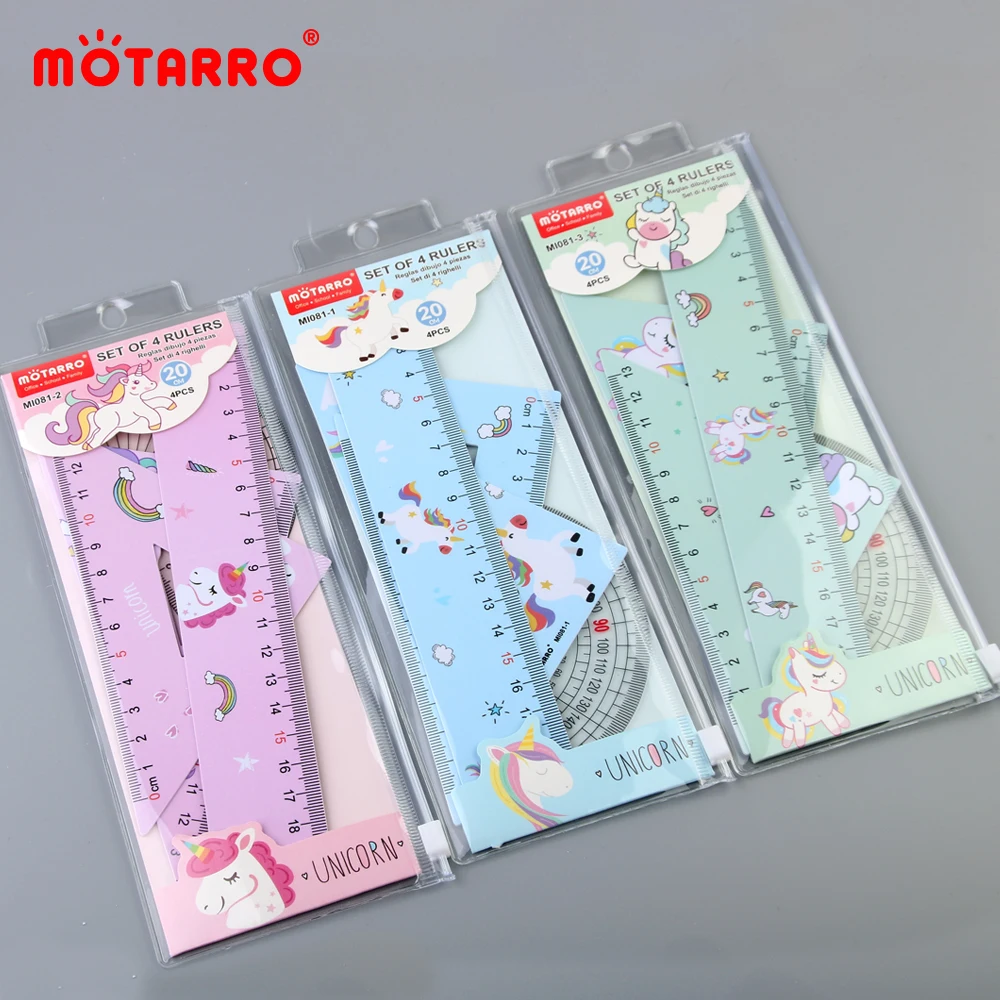 4 in 1 Cute Cartoon Ruler Stationery Set Multifunctional Combination Ruler Ruler Triangle Protractor Drawing