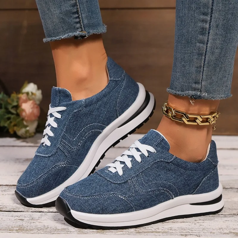 2024 Brand Lace-up Women\'s Vulcanized Shoes Fashion Solid Color Womens Casual Shoes New Round Toe Mesh Sneakers Zapatillas Mujer