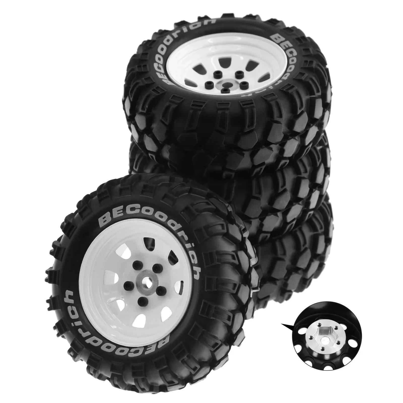 4Pcs RC 1.9 Crawler Tires And Metal Wheels Rims 12mm Hex For 1:10 Rock Crawler Car Traxxas TRX4 RC4WD D90 Axial Redcat Gen8