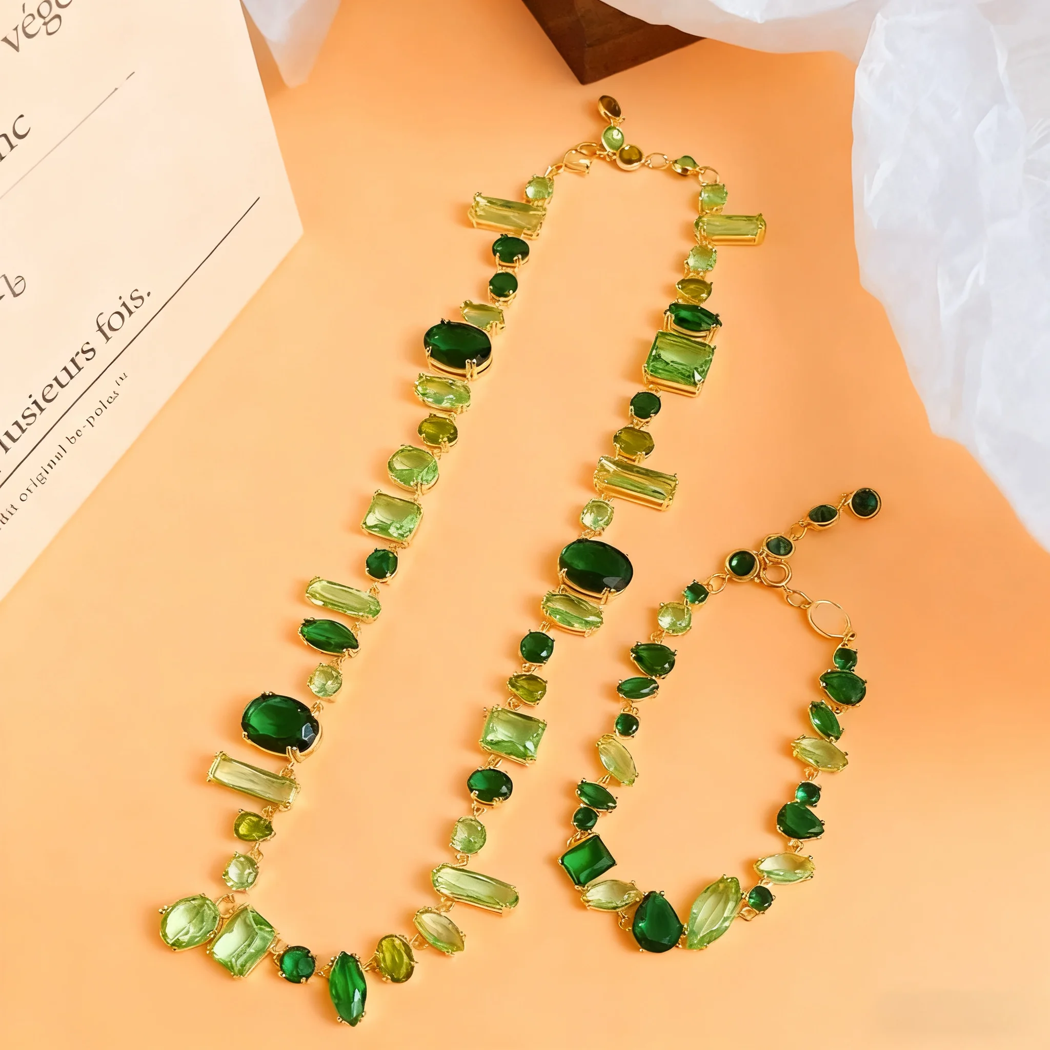

Original Luxury Brand Fine Jewelry Sets Zircon Crystal Green Necklace Earring Bracelet Charms for Women Wedding Accessories