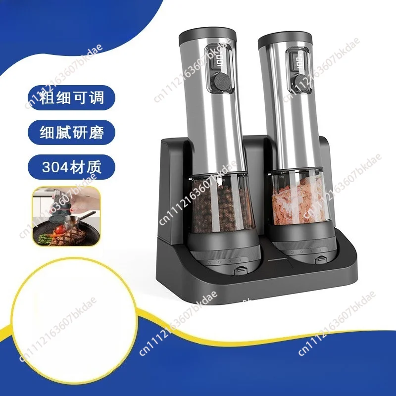Electric Salt and Pepper Grinder Set USB Rechargeable Adjustable Coarseness Built-in LED Light Large Refillable Kitchen Spice