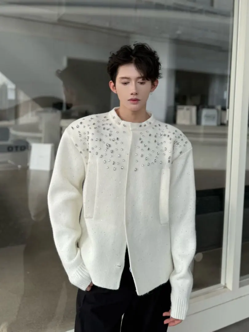 

Вязаный мужской кардиган с ромбовидным узором, повседневный, осенний, открытый, модный дизайн, удобный крой, длинный рукав