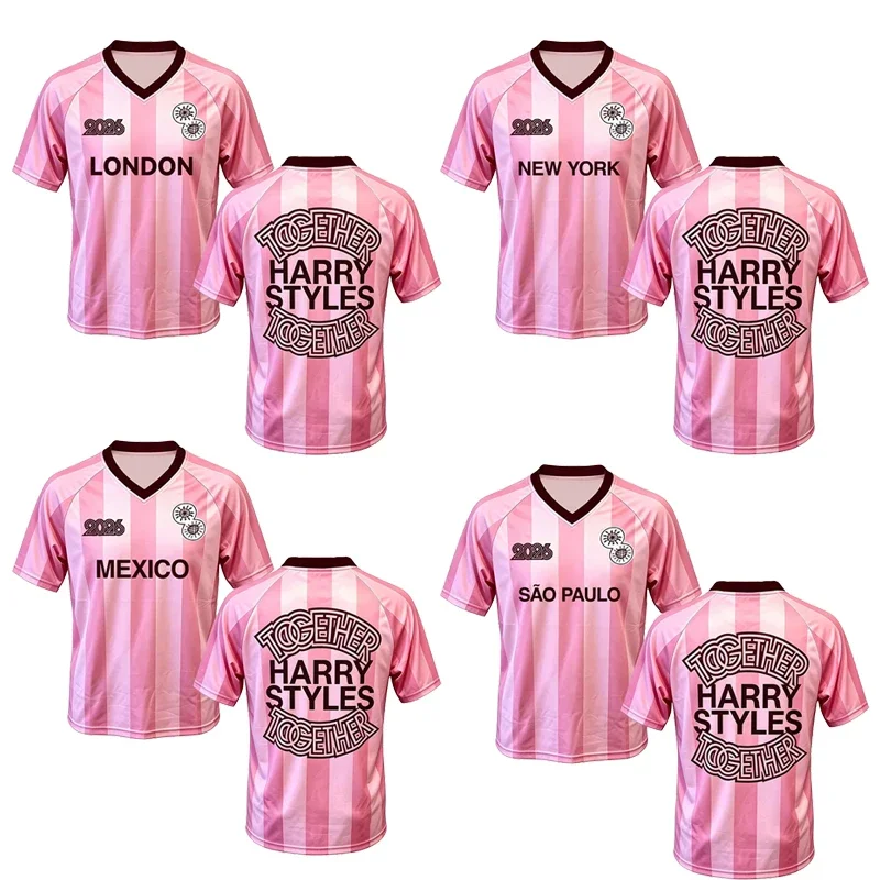 2026 New HarryStyles Together Tour Pink Soccer Jersey MEN WOMEN Shirt Arrivals Shirts Summer V-neck BreathableMesh Unisex TOP